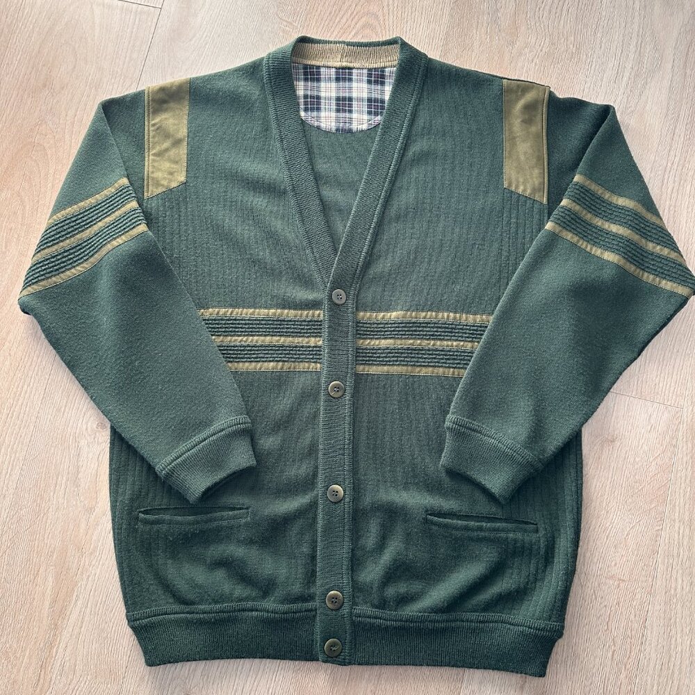 Preppy Grandpa Wool Varsity Cardigan Sweater sz XL - Spruce
